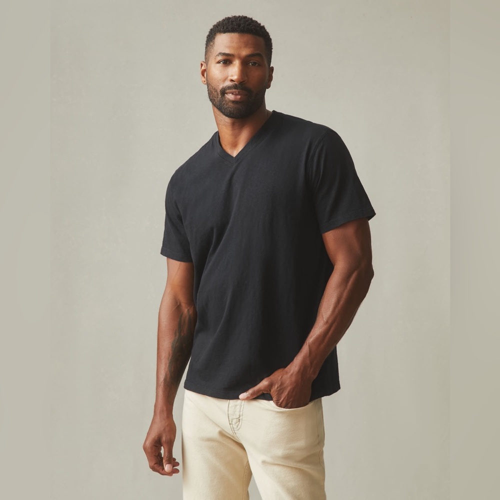 AMERICAN GIANT Mens Premium Slub V-Neck Tee 2XL Black Tshirt 100% Cotton Casual